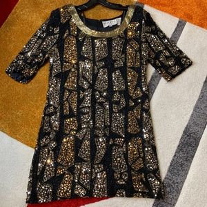 OLEG CASINO BLACK SEQUINED DRESS